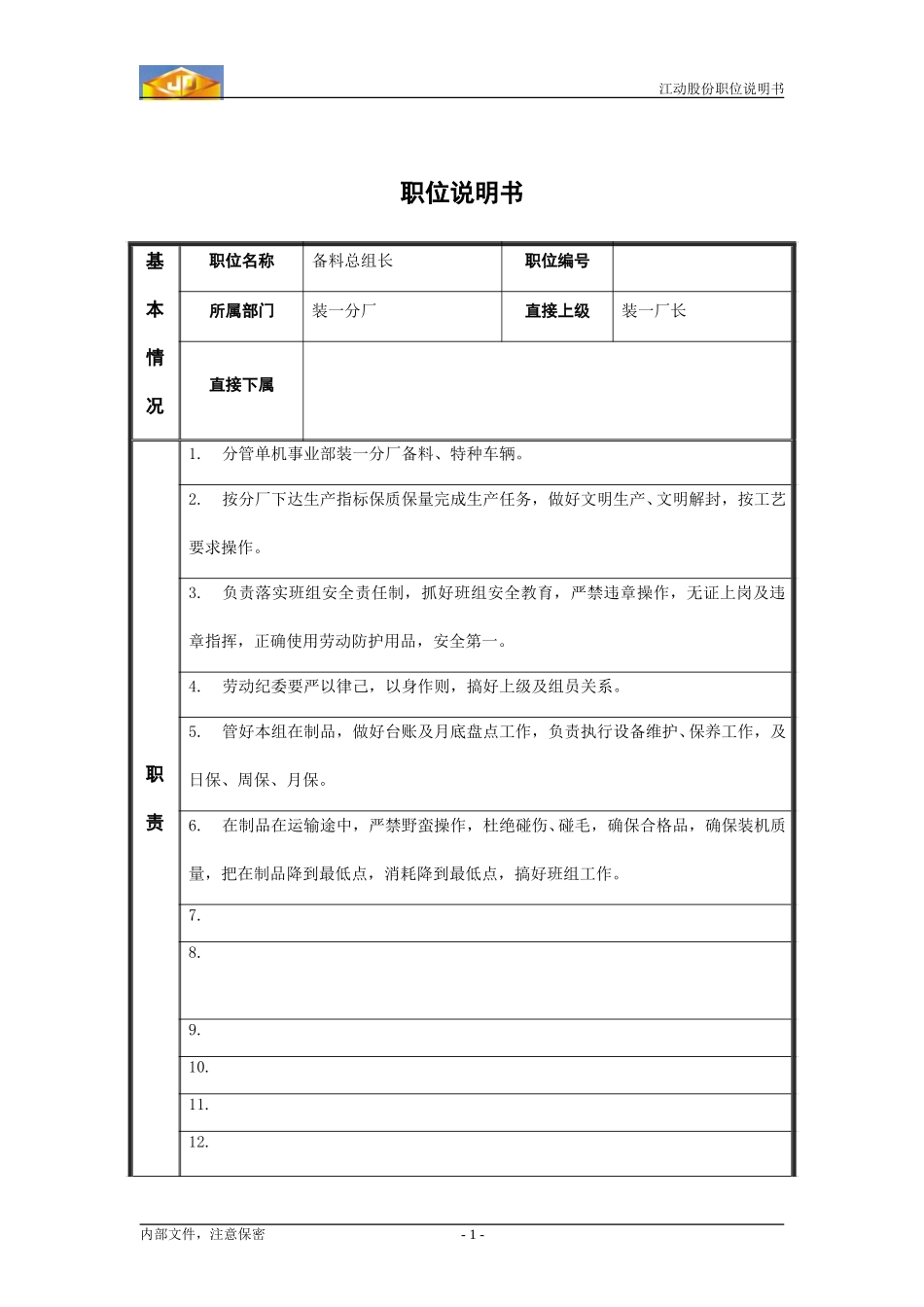 Zy职位说明书_备料总组长.doc_第1页