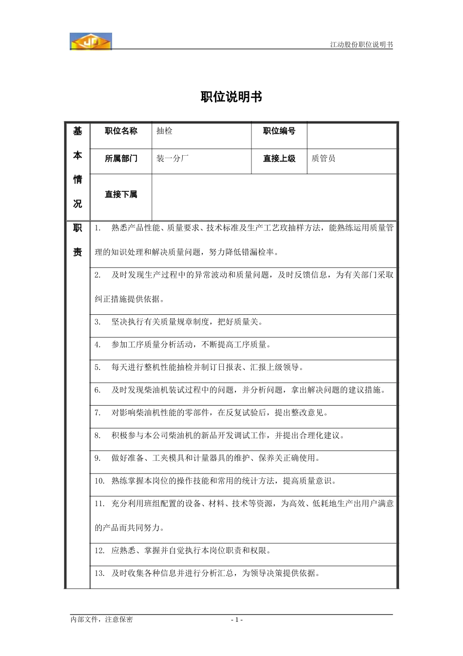 Zy职位说明书_抽检.doc_第1页