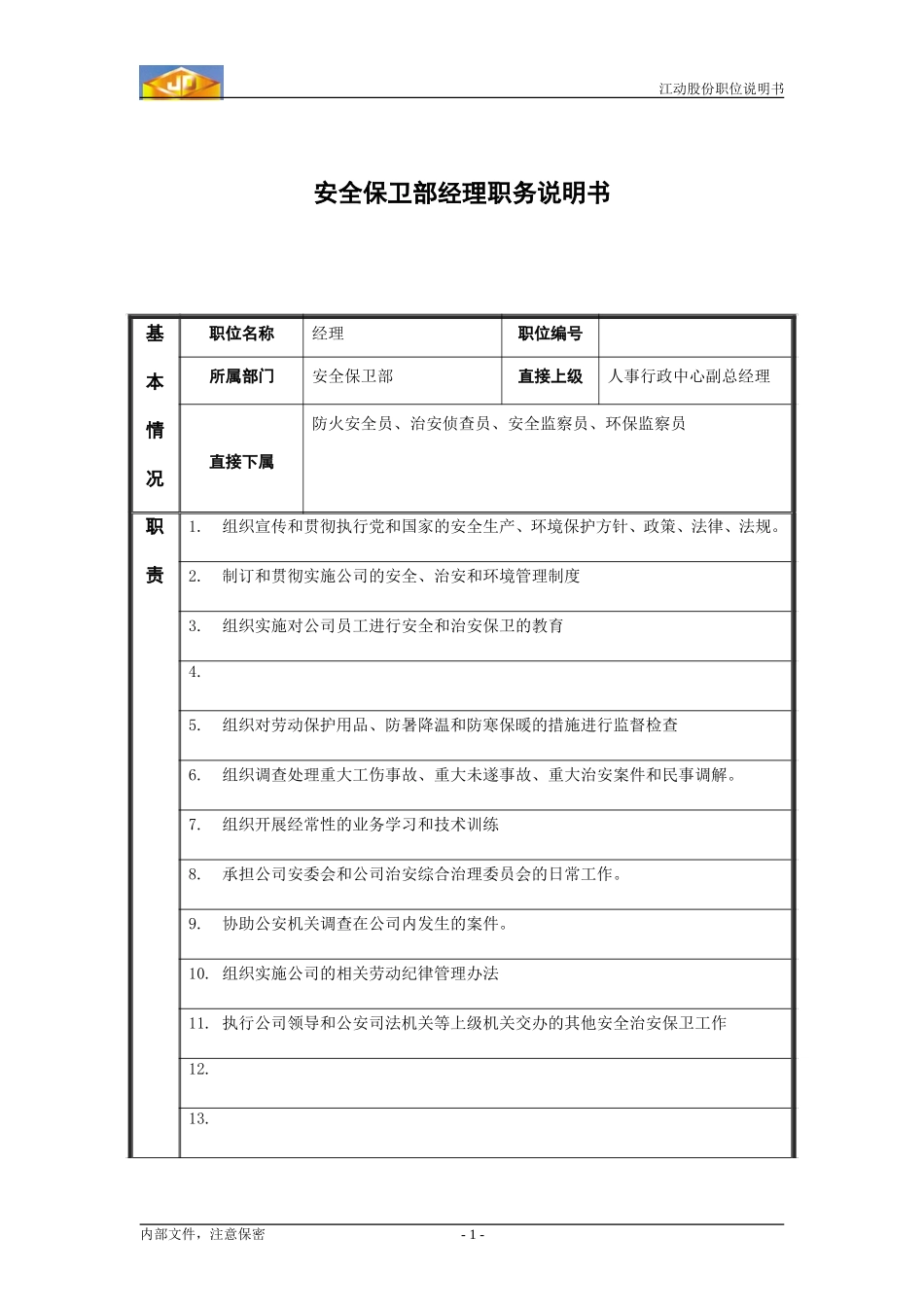 安全保卫部经理职务说明书.doc_第1页