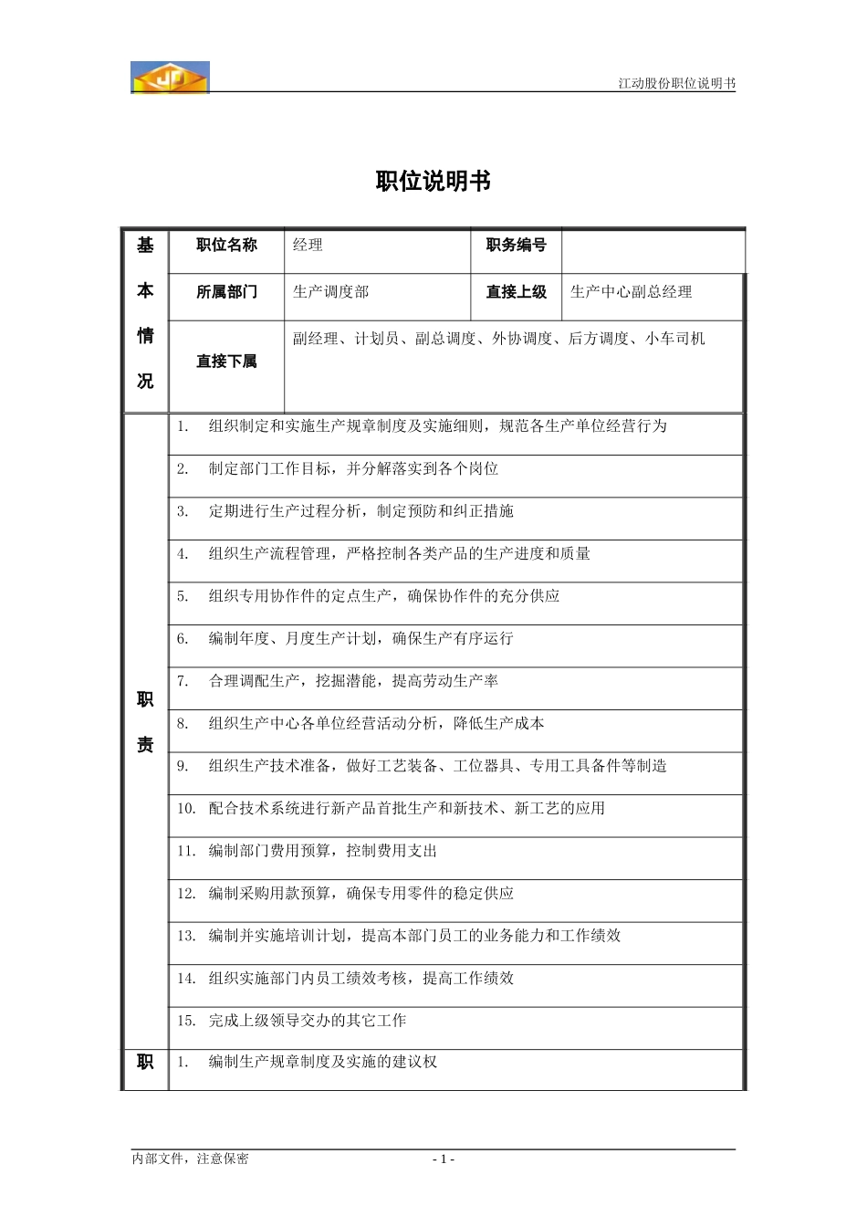 生产调度部经理职务说明书.doc_第1页