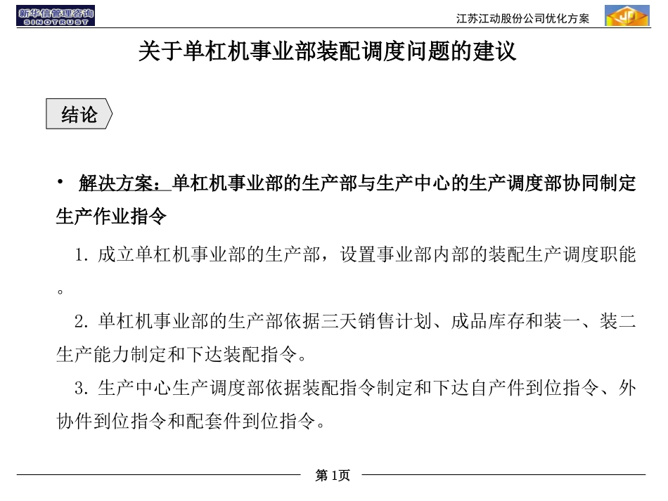 单杠机事业部的装配调度问题建议.ppt_第1页