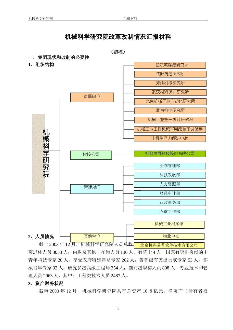 机械科学研究院改制情况汇报材料020.doc_第1页