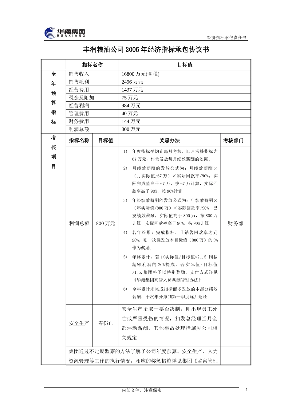 丰润粮油总经理经济指标承包责任书20050111.doc_第2页