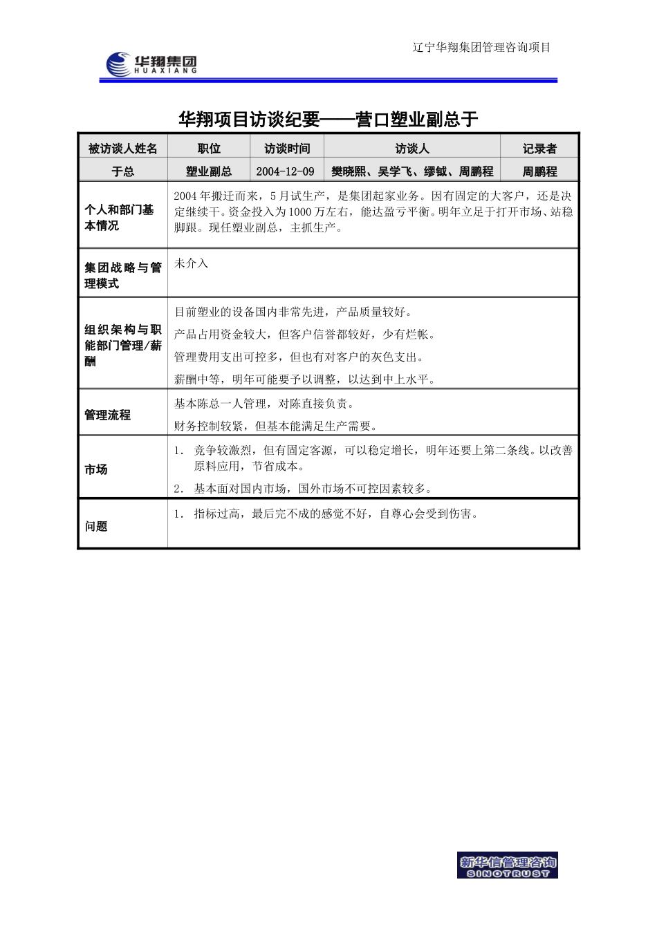 华翔项目访谈纪要－营口塑业副总-041209.doc_第1页