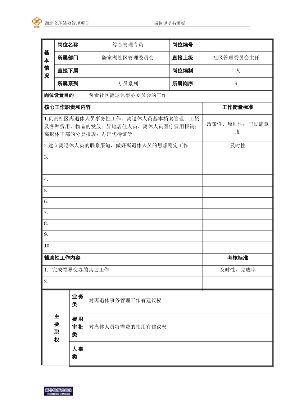 综合管理专员岗位说明书（退休）.doc_第1页