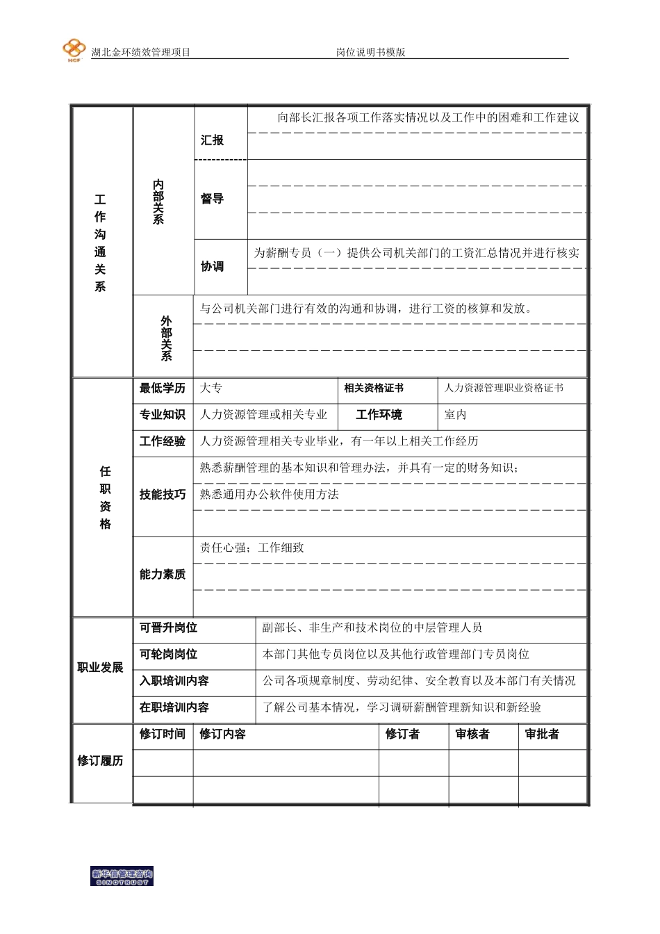 薪酬专员（二）岗位说明书.doc_第2页