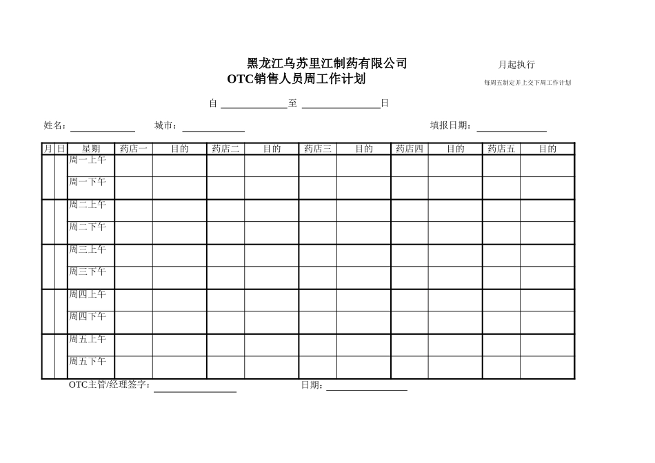 OTC销售人员周工作计划.xls_第1页