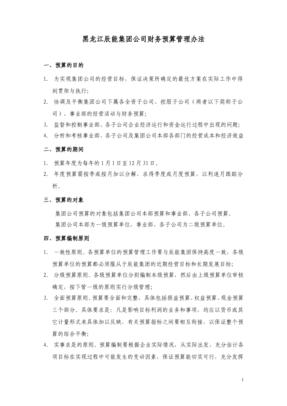 8黑龙江辰能集团财务预算管理办法.doc_第1页