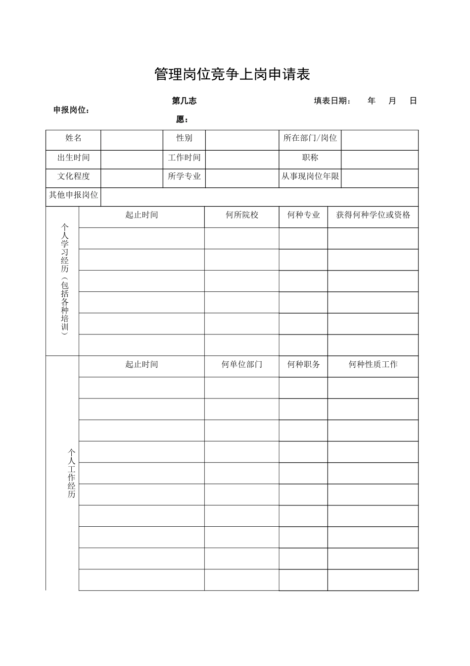 管理岗位竞争上岗申请表0630.doc_第1页