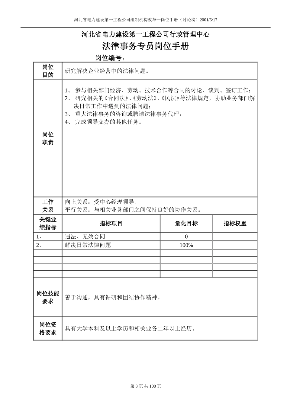 河北电力第一工程公司企业管理与战略规划中心经理岗位手册.DOC_第3页