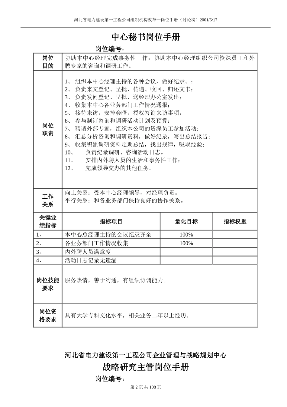 河北电力第一工程公司企业管理与战略规划中心中心经理岗位手册.DOC_第2页