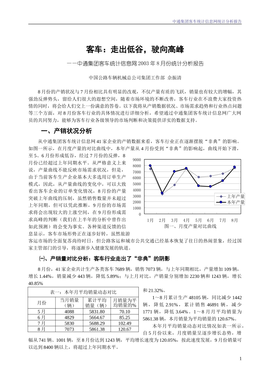 2003年8月份中通集团客车统计信息网统计分析报告.doc_第1页