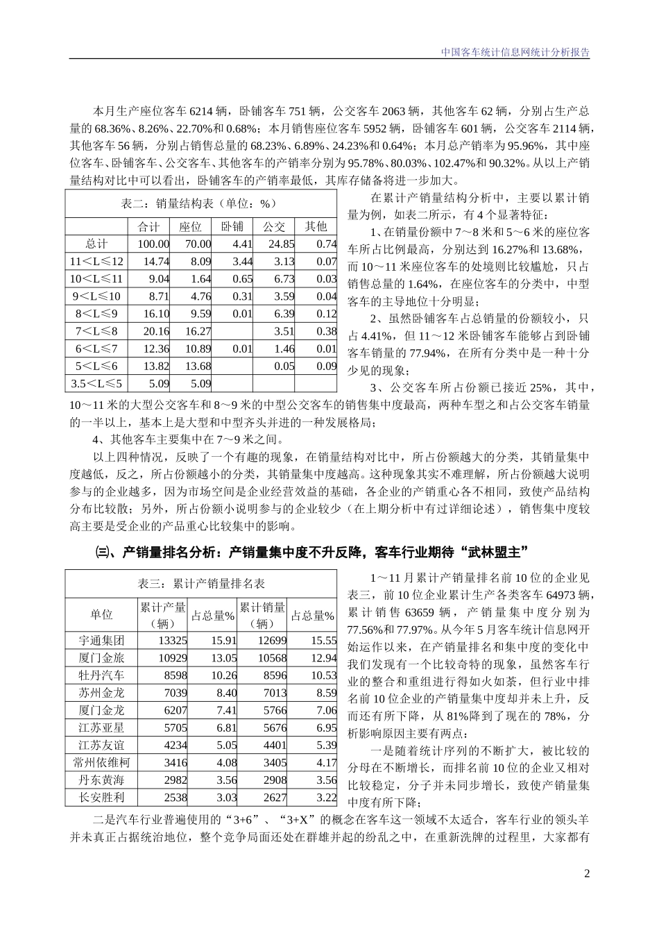 2003年11月份中通集团客车统计信息网统计分析报告.doc_第2页