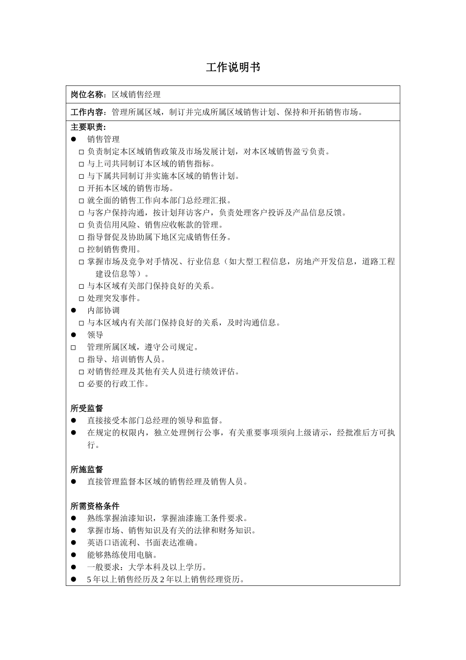 新华信-海虹涂料-工作说明书-区域销售经理.DOC_第1页