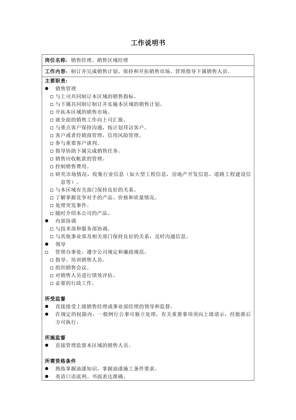 新华信-海虹涂料-工作说明书-销售经理、销售区域经理.DOC_第1页