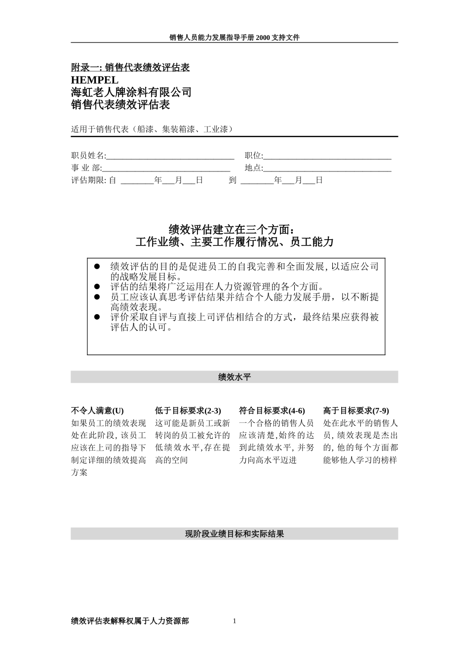新华信-海虹涂料-销售人员能力发展指导手册-业绩考评表.DOC_第1页