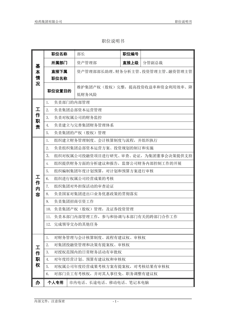 1资产管理部_部长＿职位说明书.doc_第1页