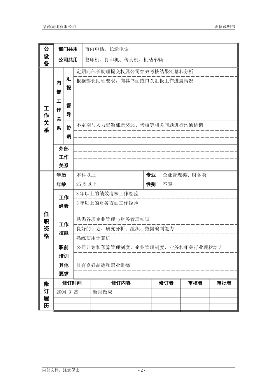 4资产管理部_经营考核主管_职位说明书.doc_第2页