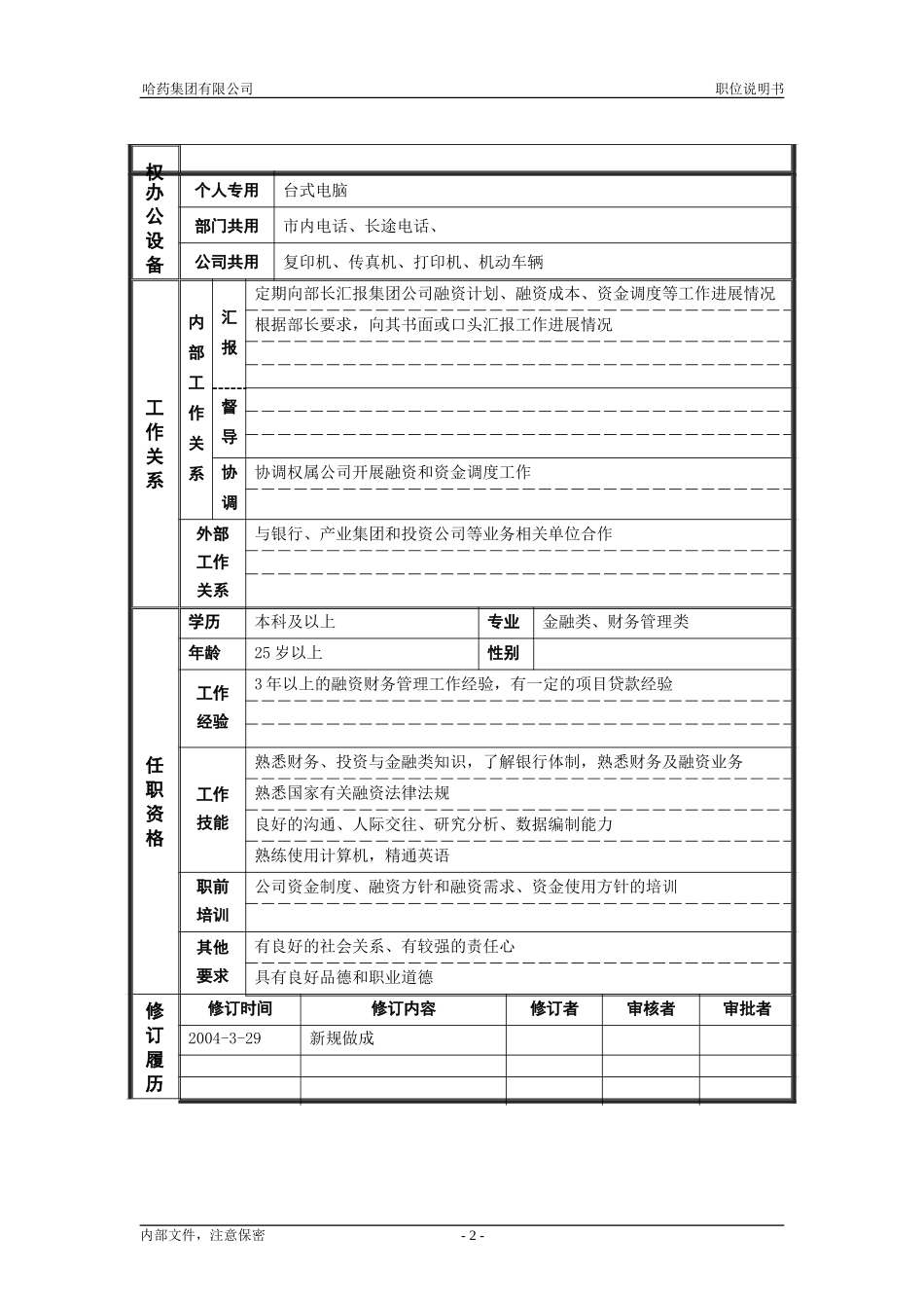 6资产管理部_融资管理主管_职位说明书.doc_第2页
