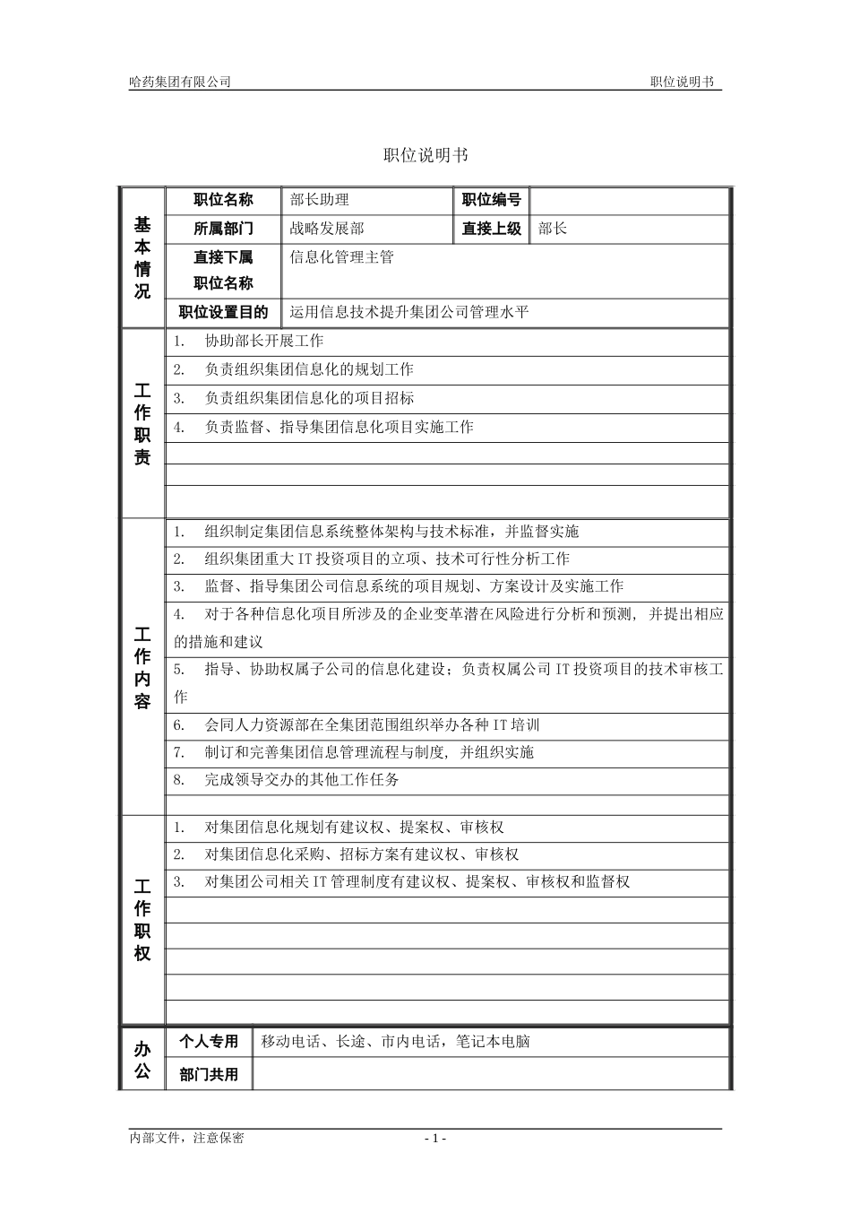 2战略发展部_部长助理_职位说明书.doc_第1页