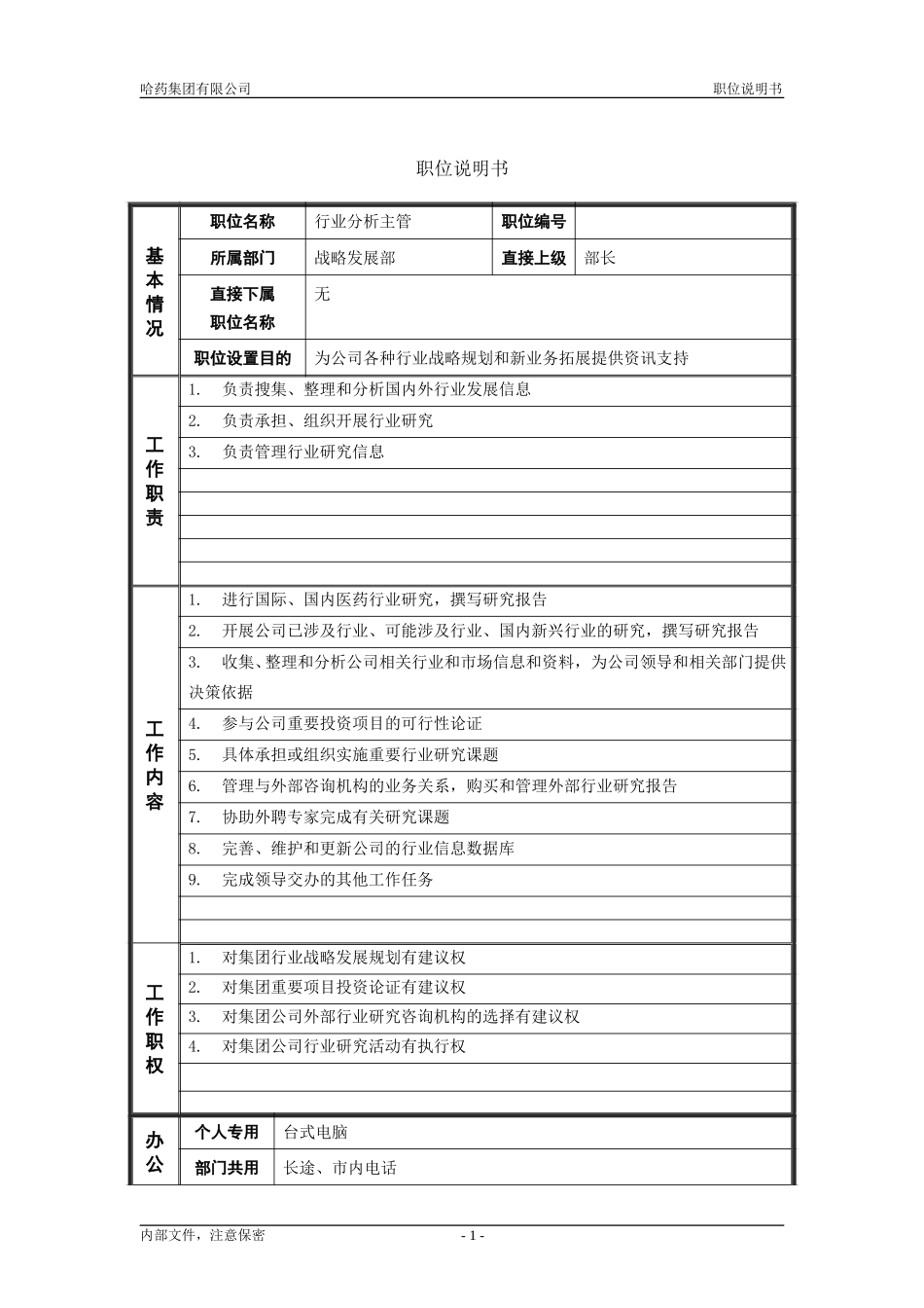 3战略发展部_行业分析主管_职位说明书.doc_第1页