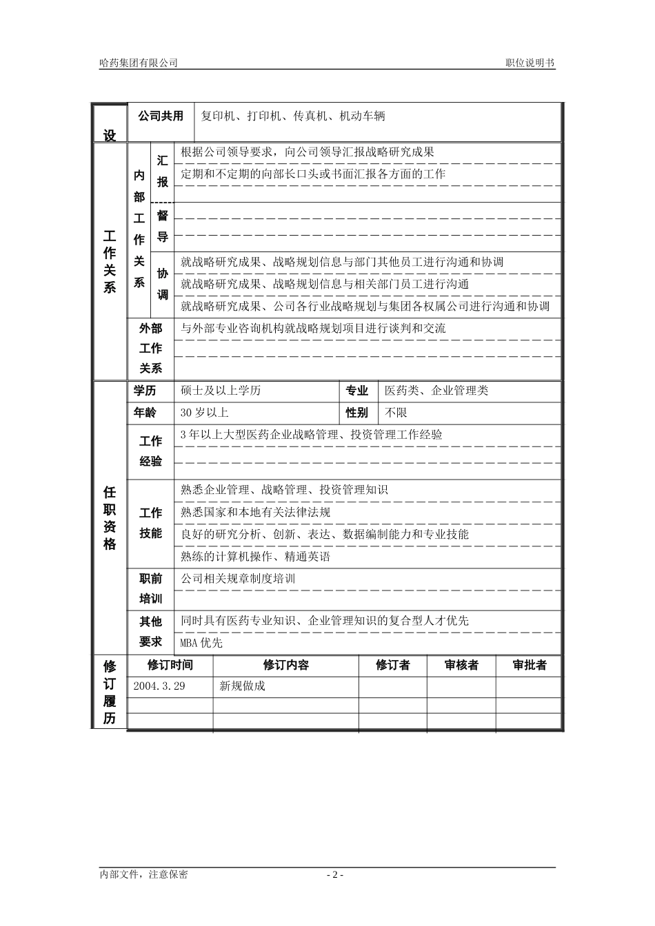 4战略发展部_战略规划主管_职位说明书.doc_第2页
