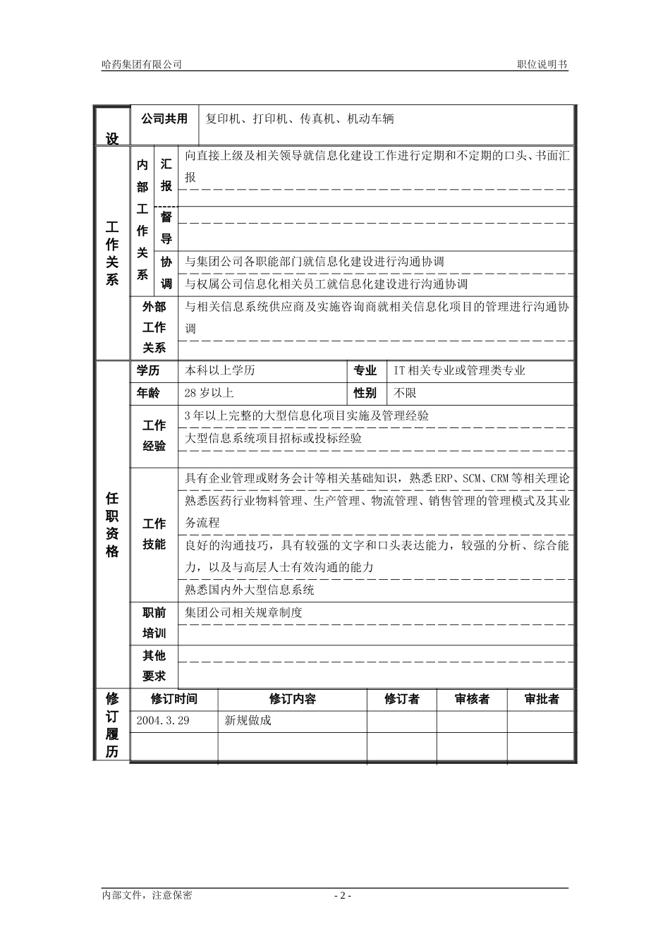 7战略发展部_信息化管理主管_职位说明书.doc_第2页