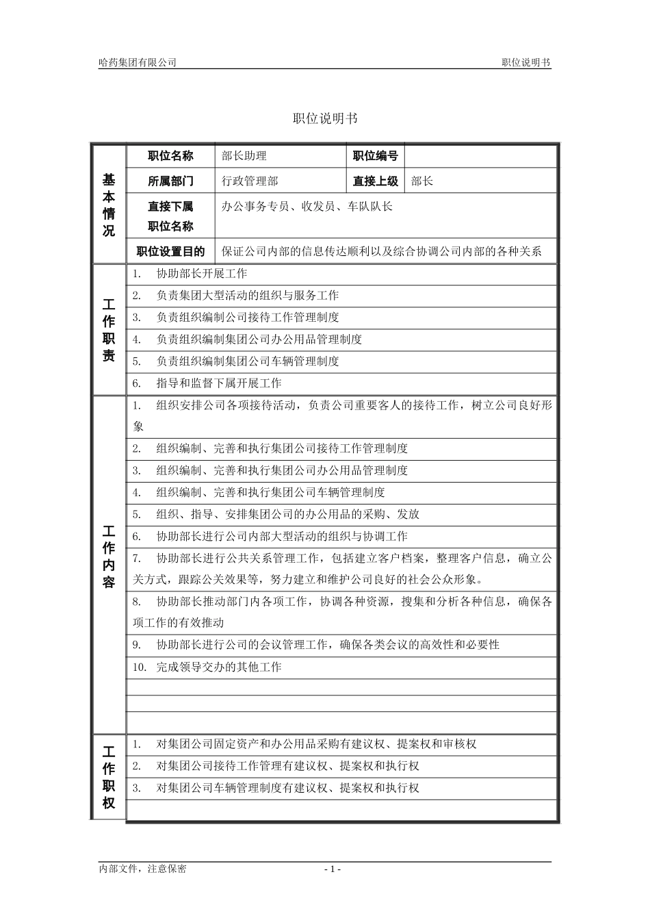 2行政管理部_部长助理_职位说明书.doc_第1页