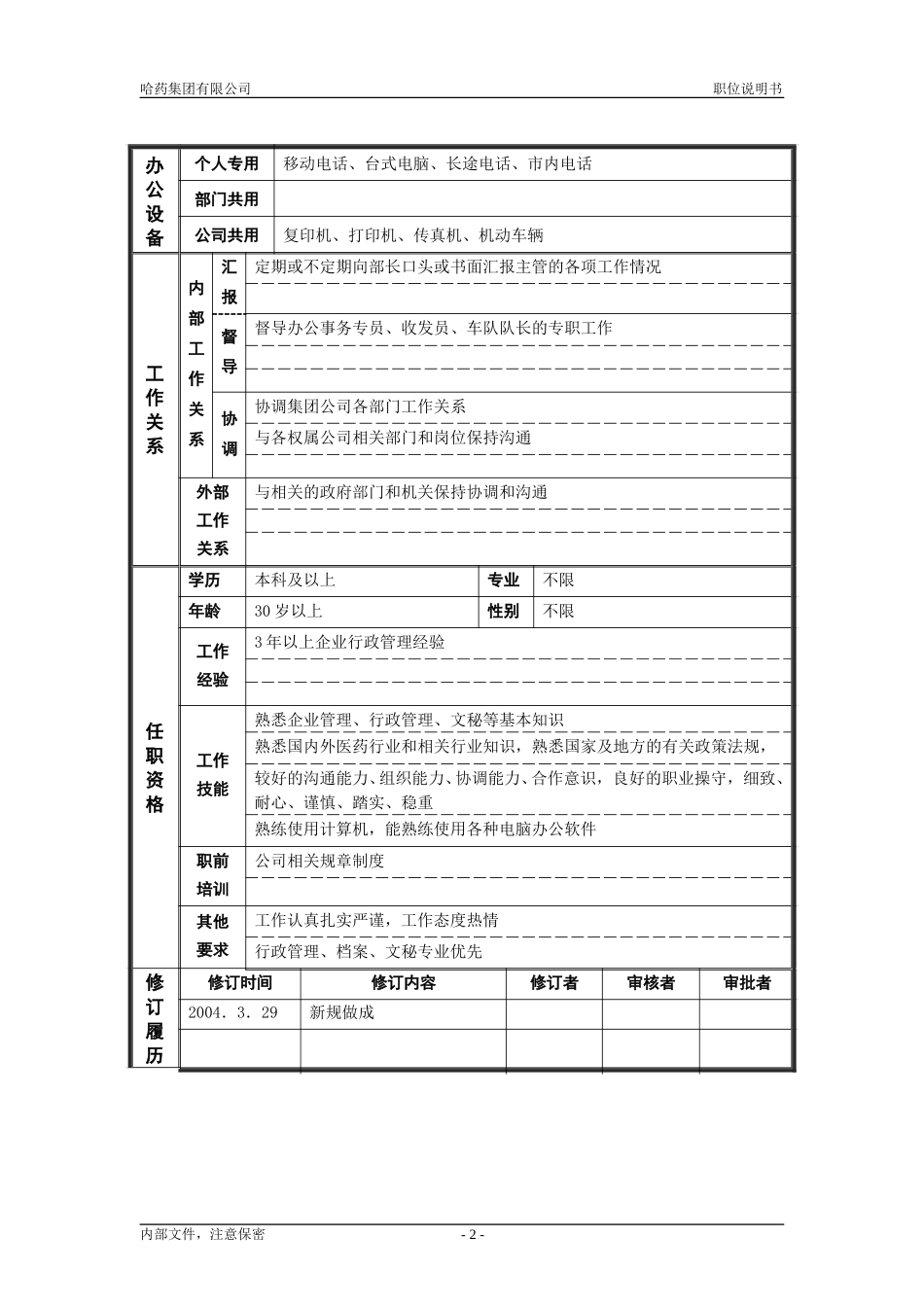 2行政管理部_部长助理_职位说明书.doc_第2页