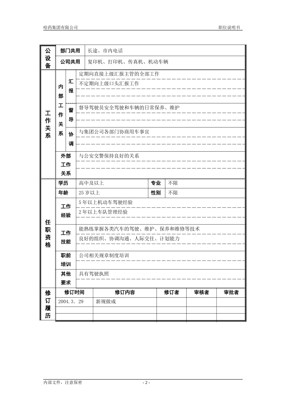 7行政管理部_车队队长_职位说明书.doc_第2页