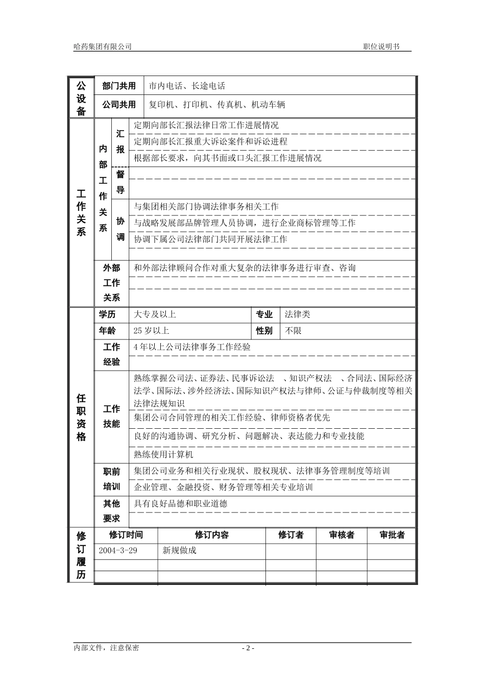 4审计监察部_法律主管_职位说明书.doc_第2页