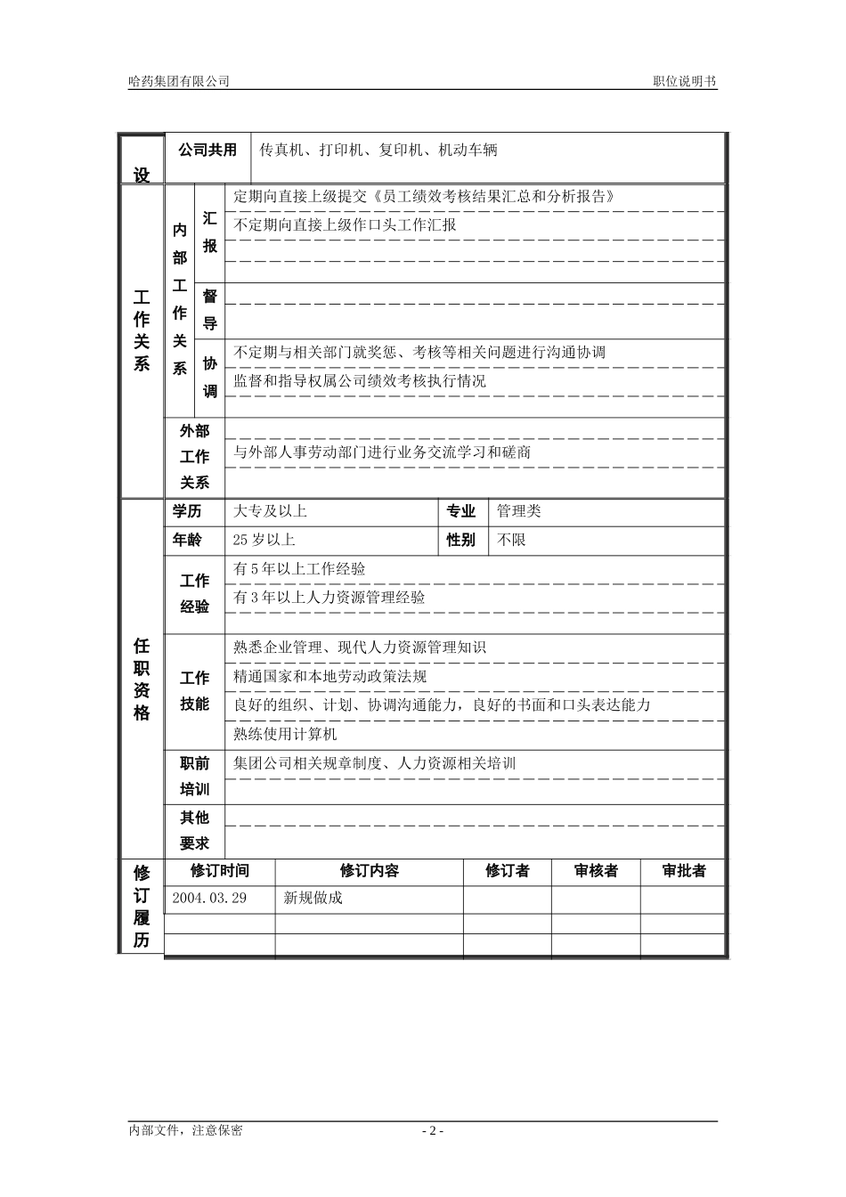 3人力资源部_员工考核主管_职位说明书.doc_第2页