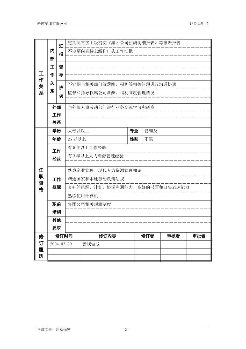 4人力资源部_薪资福利主管_职位说明书.doc_第2页