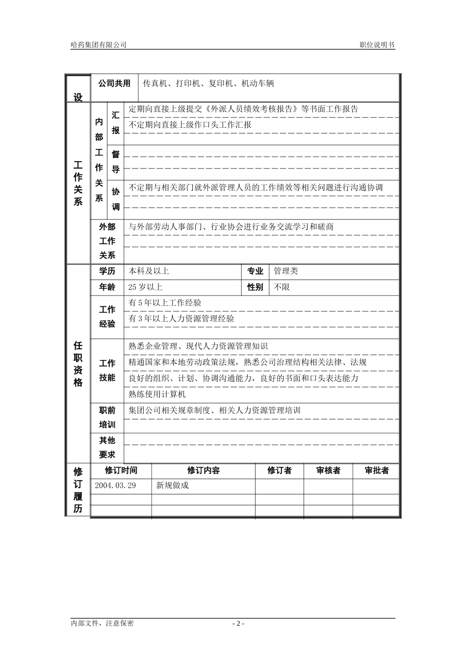 6人力资源部_外派人员管理主管_职位说明书.doc_第2页
