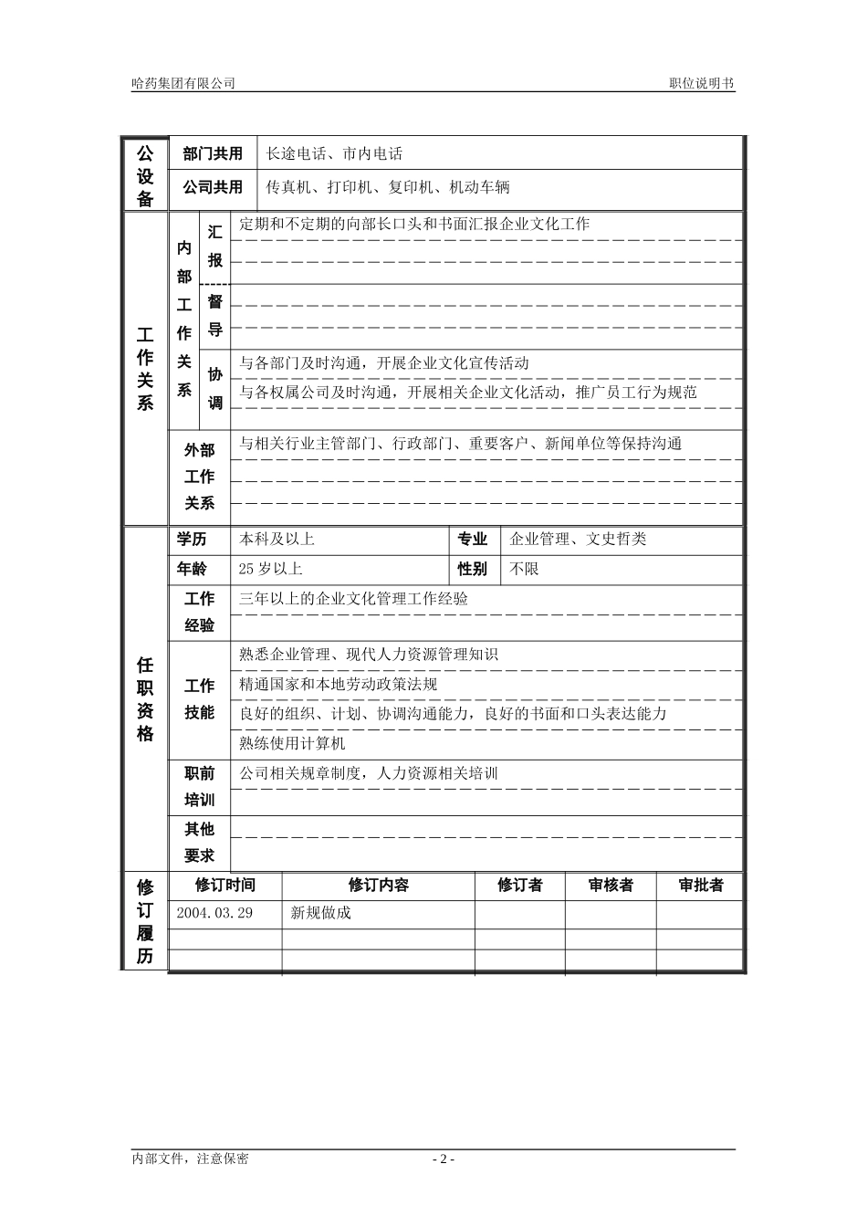 7人力资源部_企业文化主管_职位说明书.doc_第2页