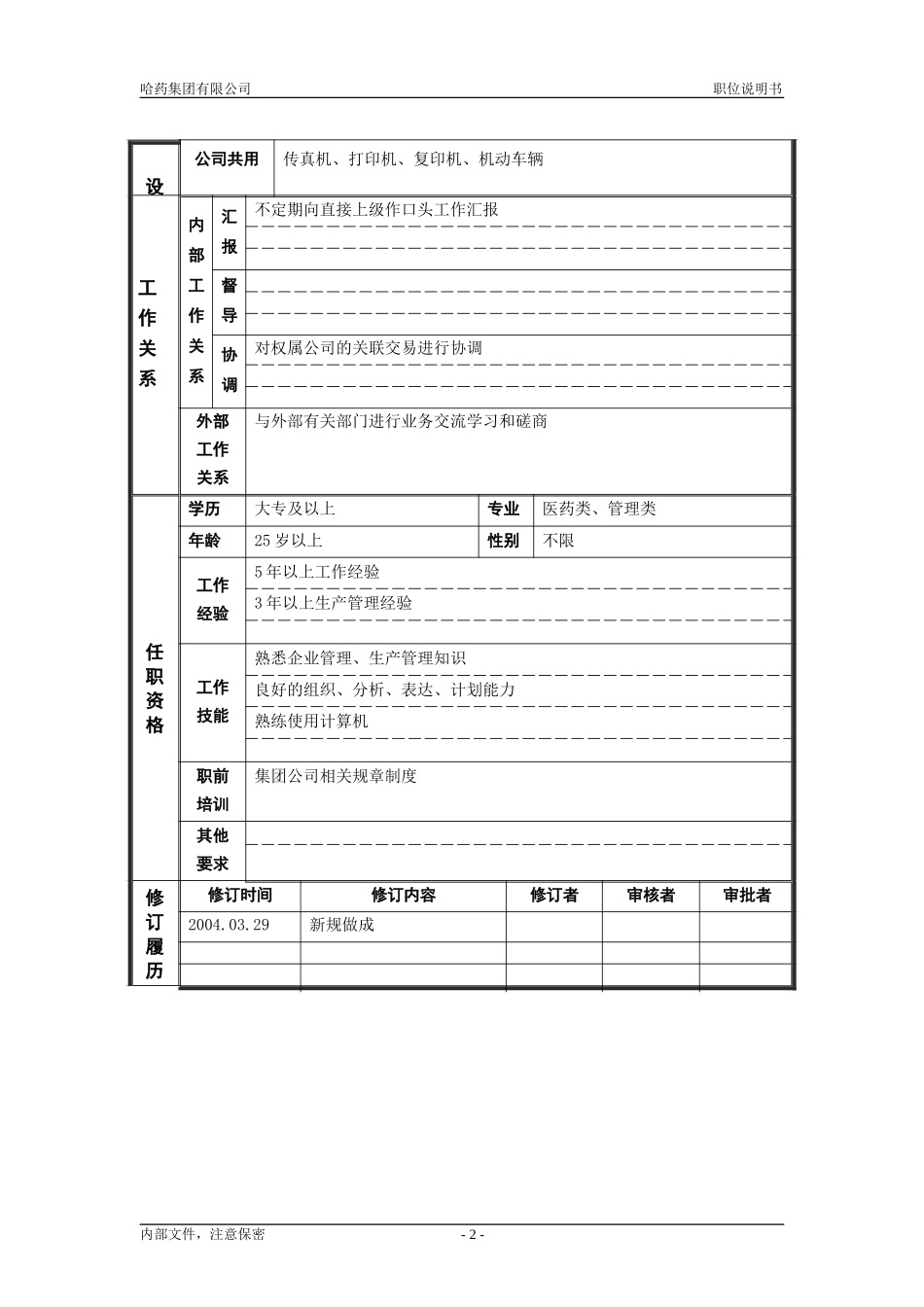 5经营协调部_综合管理主管_职位说明书.doc_第2页