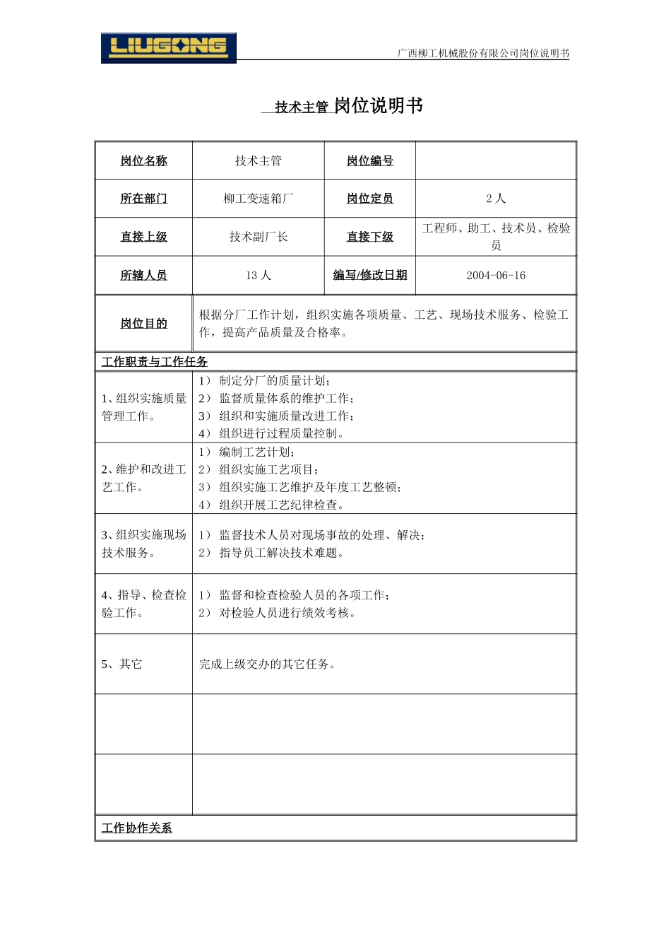技术主管岗位说明书.doc_第1页