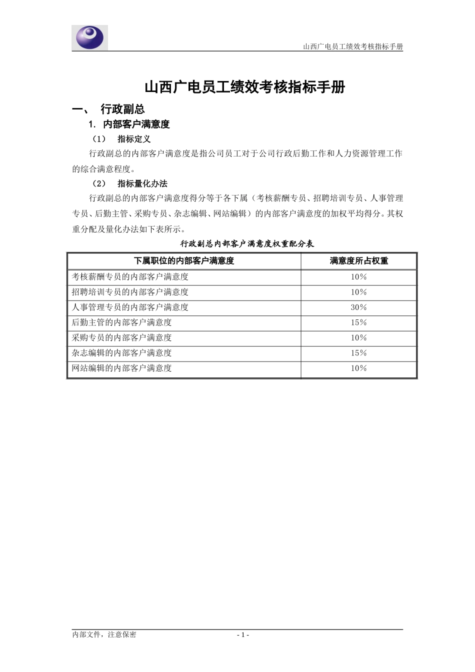 山西广电－员工绩效考核指标手册－内部客户满意度指标设计.doc_第3页