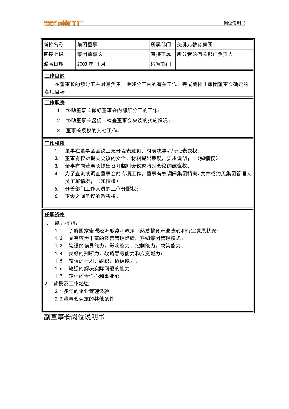 集团董事岗位说明书.doc_第1页