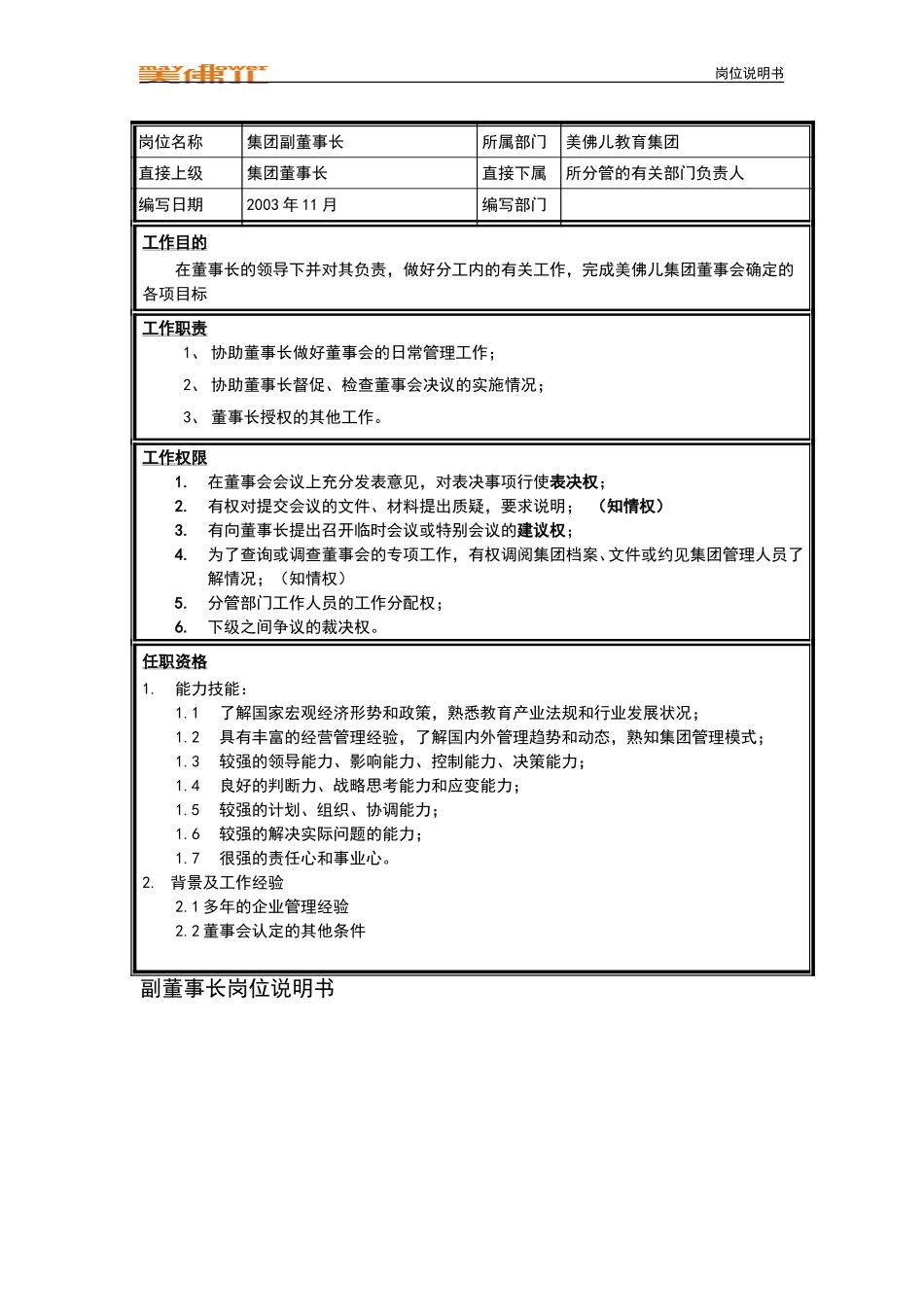 集团副董事长岗位说明书.doc_第1页