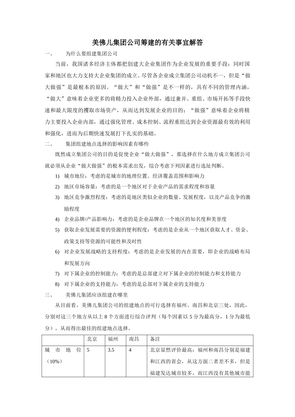 美佛儿集团筹建有关事宜.doc_第1页