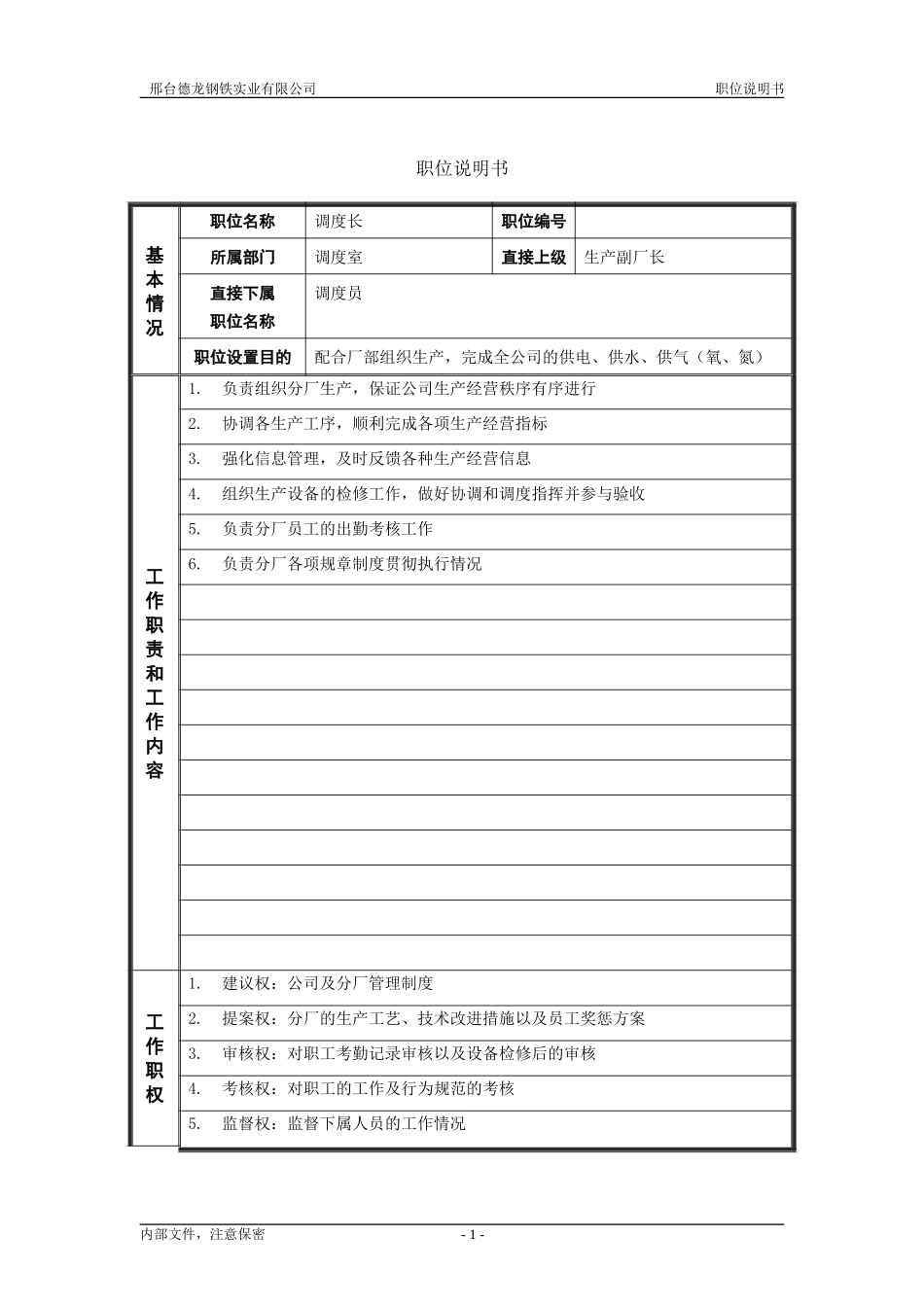 调度室调度长职位说明书.doc_第1页