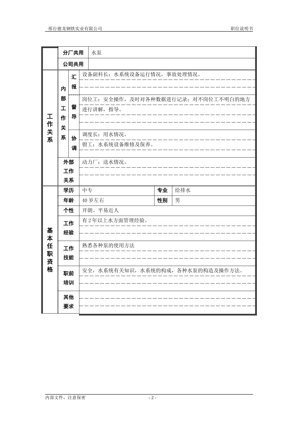 轧钢厂设备动力科水系统班长职责.doc_第2页