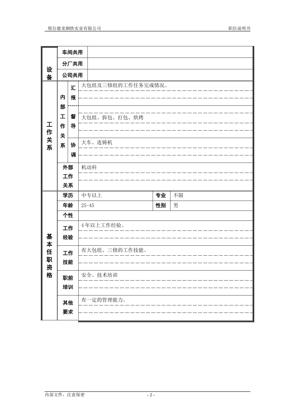 大包大班长职位说明书 .doc_第2页
