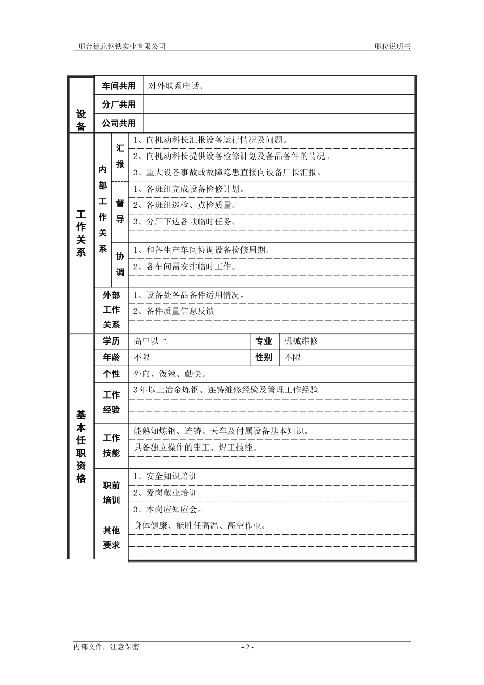 2炼钢厂机动科副科长职位说明书.doc_第2页