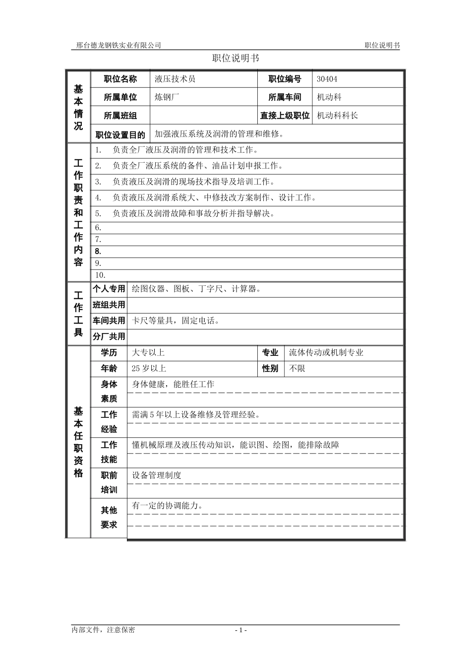 机动科液压技术员职位说明书.doc_第1页