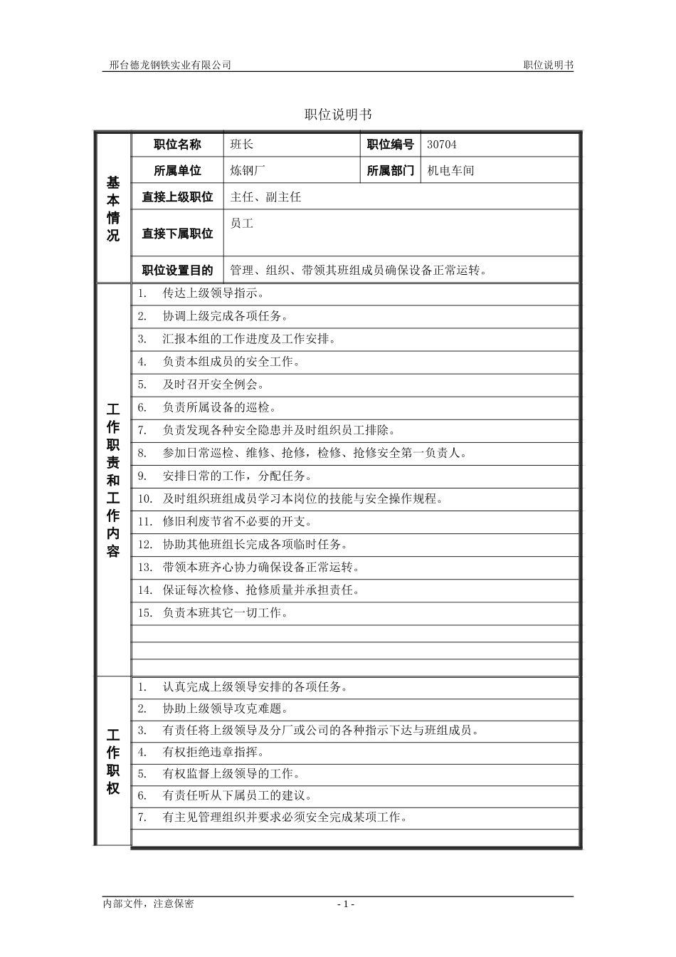 3炼钢厂机电车间钳工班长职位说明书.doc_第1页
