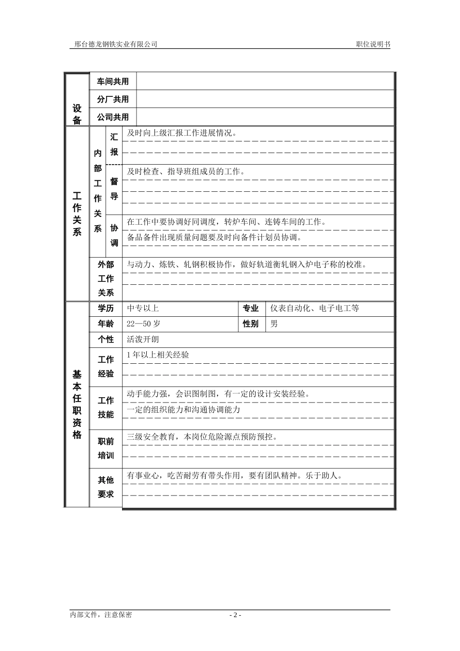 5炼钢厂机电车间仪表班长职位说明书.doc_第2页