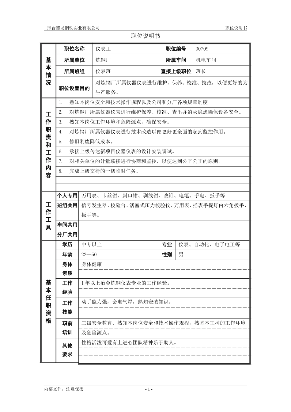 8机动科仪表工职位说明书.doc_第1页
