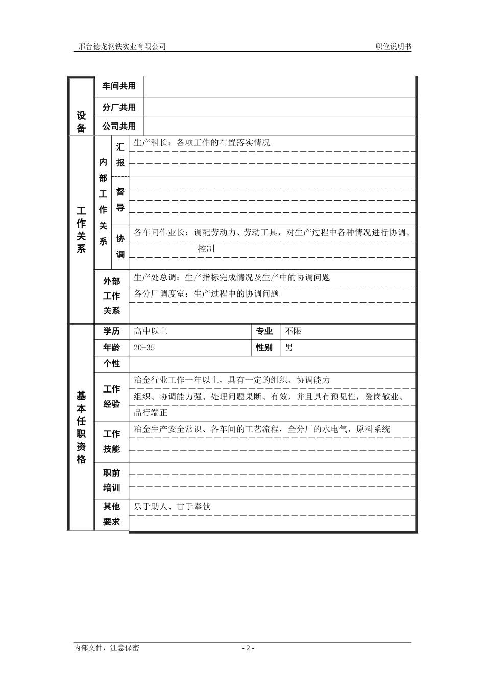 烧结厂职位说明书－调度员-0716.doc_第2页